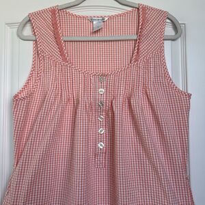 Cuddledown Womens Nightgown Seersucker Coral Cottagecore Sz L Check Charming
